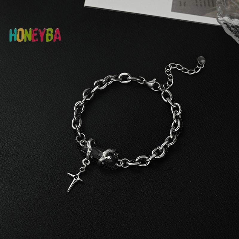 < Honeyba > Thời Trang Tinh Tế Zircon Ngôi Sao Quyến Rũ Dành Cho Nữ Phong Cách Punk Ngôi Sao Màu Bạc Dây Chuyền Vòng Tay Có Thể Điều Chỉnh Phụ Kiện Trang Sức