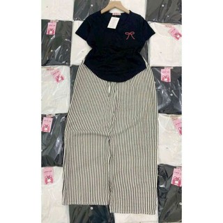 SÉT BỘ QUẦN  KẺ SỌC VẰN + MIX ÁO THUN CROPTOP TĂM NGẮN-CRT NƠ AN PHA NGẮN-