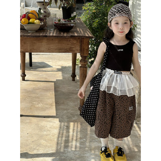 Bé Gái Mỹ Retro Da Báo In Quần Lót Rộng Trẻ Em Đường Phố Rời Mặc Dạo Phố Quần Crop