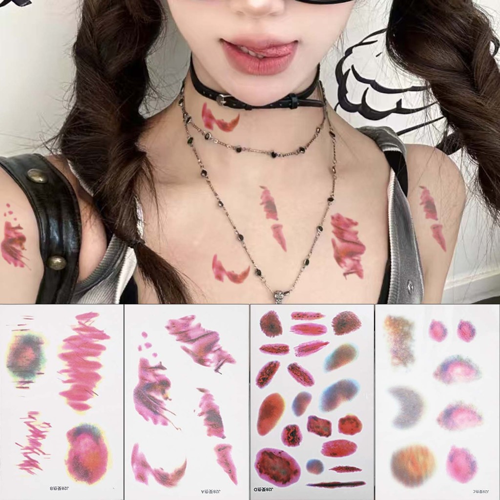 Trang trí Halloween 8,5x14cm - Nhãn dán hình xăm mô phỏng vết thương thật, phù hợp cosplay vàparty
