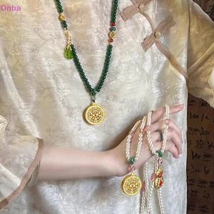 Mặt Dây Chuyền Handmade Phong Cách Dân Tộc, Giả Ngọc Đính Hạt, Màu Xanh - Vòng Cổ Dài VN