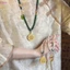 Mặt Dây Chuyền Handmade Phong Cách Dân Tộc, Giả Ngọc Đính Hạt, Màu Xanh - Vòng Cổ Dài VN