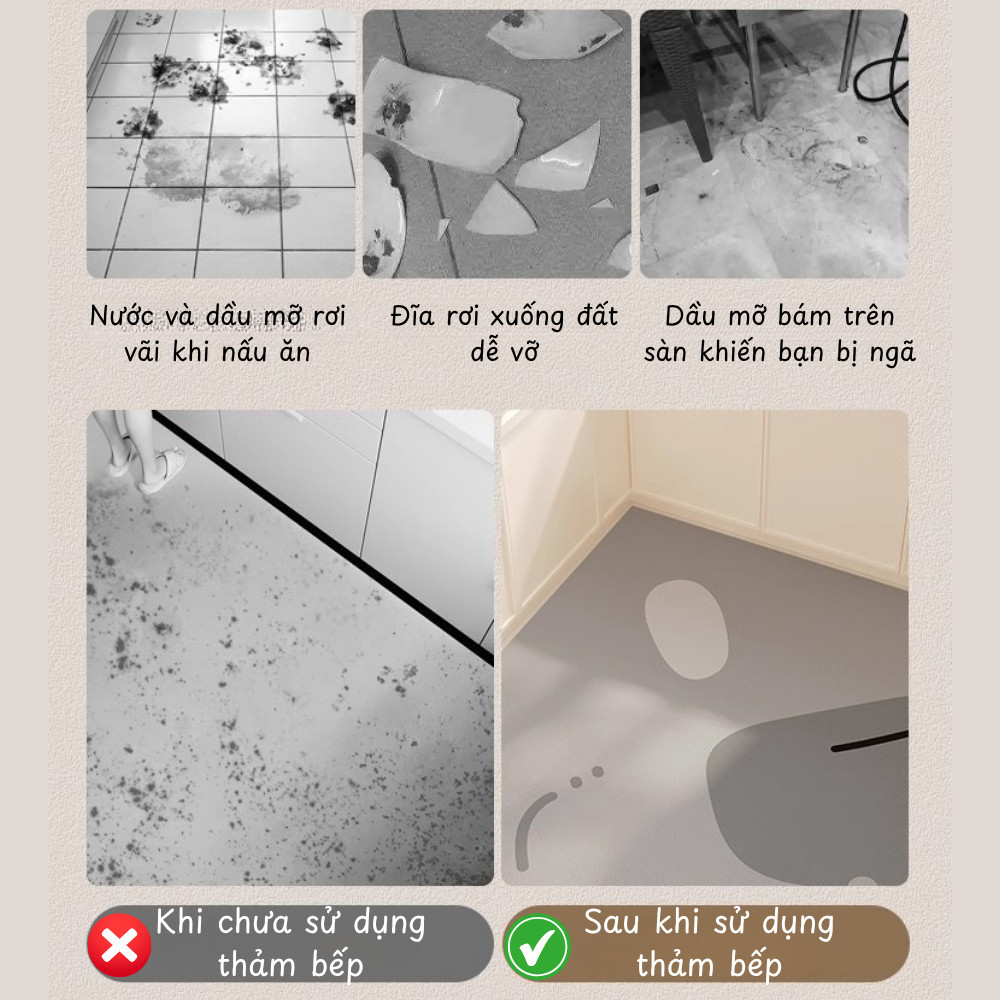 Thảm Trải Sàn Nhà Bếp Hình Thú Dễ Thương Home, Chống Trơn Trượt, Chống Thấm Nước Decor Bếp Xinh