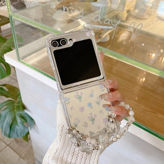 Flip7 Ins Hồng Xanh Hoa Vòng Tay Gương Lật Dành Cho Samsung Galaxy Z Flip 7 6 5 4 3 5G Cover