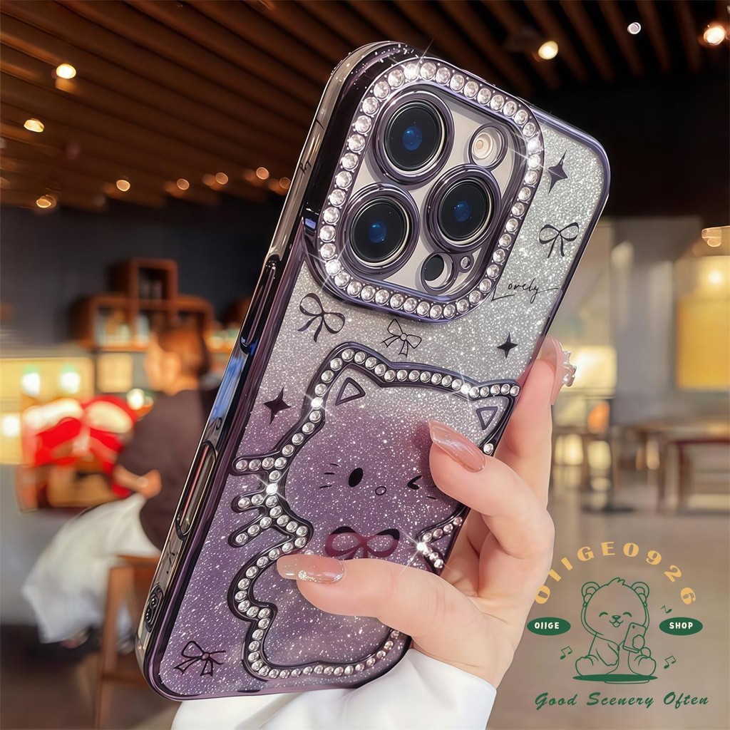 Ốp điện thoại hình mèo mạ kim cương lấp lánh iphone16 Pro Max 15 14 13 12 11 cho vỏ iPhone Vỏ mềm silicon TPU chống sốc