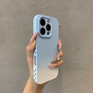 Lưới Vuông Chuyển Màu Hồng Tím Màu Silicon Mềm Ốp Lưng Điện Thoại iPhone 16Promax 16Plus 13 14 15 Pro Max Chống Sốc Bảo Vệ Toàn Diện Nam Nữ Vỏ Di Động