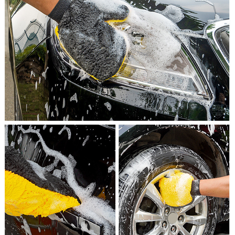 Khăn lau xe microfiber Găng tay hai mặt cao cấp không rụng lông, khăn lao ô tô Găng tay, xe hơi, xe máy chuyên dụng siêu thấm cao cấp