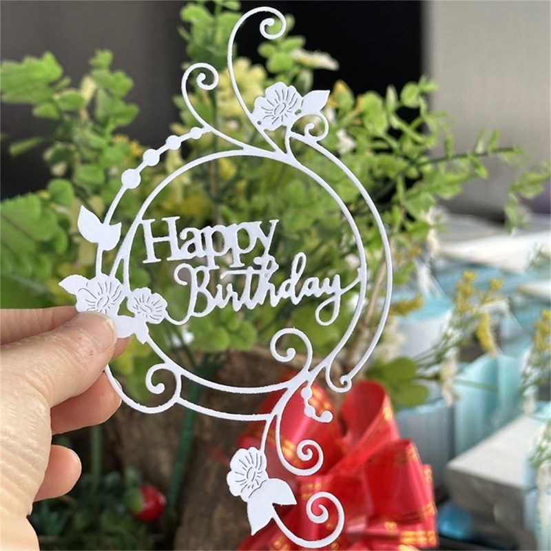 SA Chúc Mừng Sinh Nhật Chết Cắt Stencils Vòng Hoa Sinh Nhật Thép Carbon Cắt Chết Thêu Sò Dập Nổi Dụng Cụ Làm Thẻ