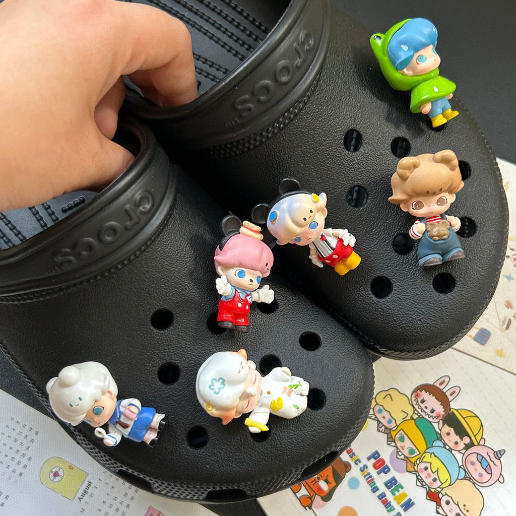 Phụ kiện Crocs Pop Mart Grain Dimoo Series: hoa trang trí, khóa giày lỗ cao cấp, tháo rời, cảm giác ins