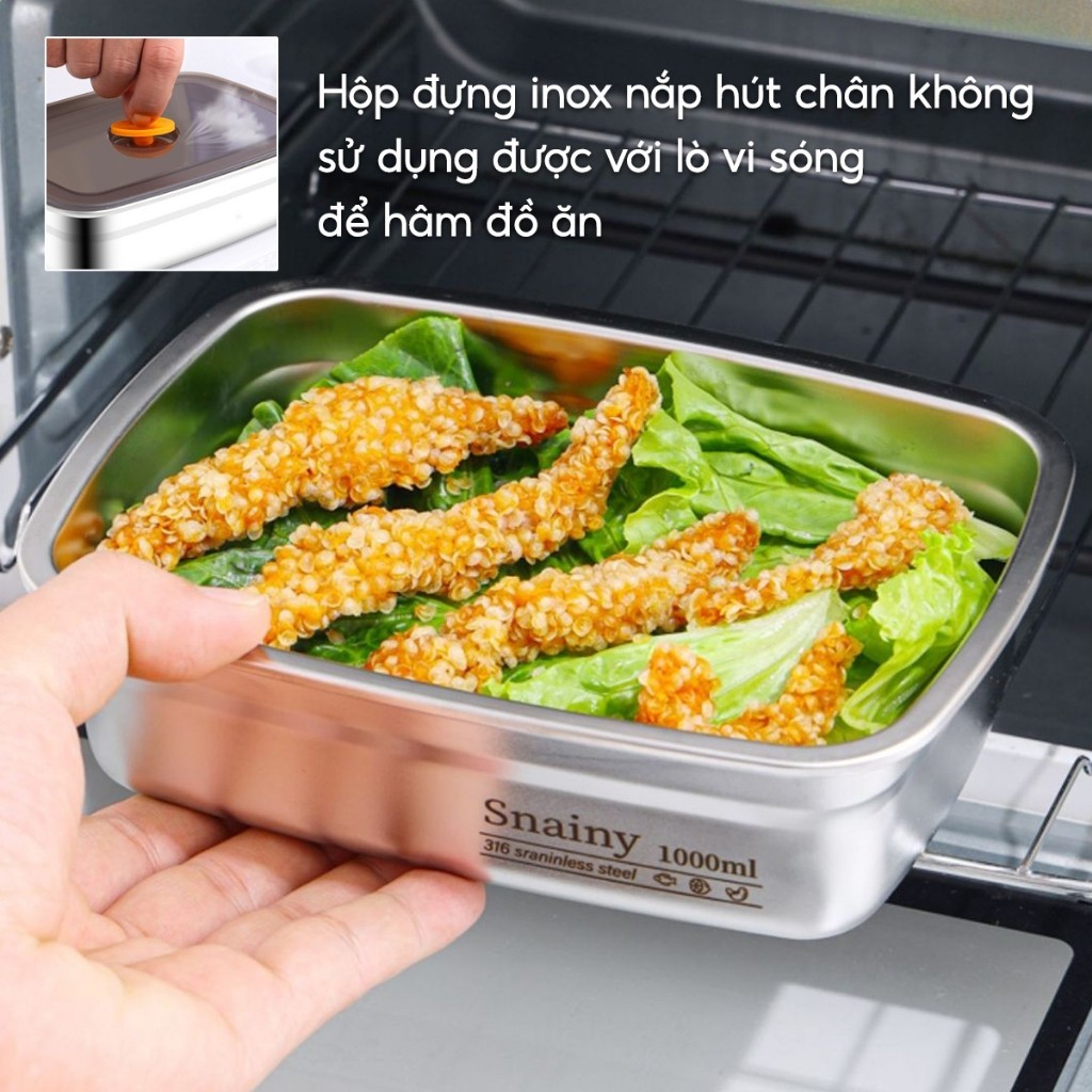 Hộp Đựng Thực Phẩm Inox Có Nắp Đậy Khay Đựng Đồ Ăn Để Tủ Lạnh Ngăn Mùi Bảo Quản Rau Củ Thịt