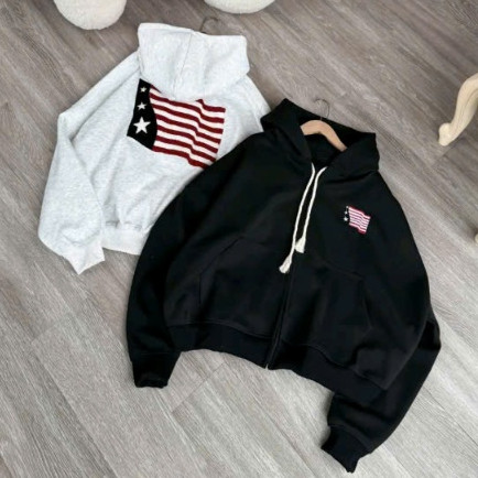 Bộ Khoác Nỉ Cờ Mỹ KCloset Set Áo Hoodie Quần Ống Suông Chất Nỉ Tàu Dày Dặn Phong Cách Thể Thao NA981