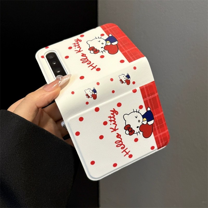 Phim Hoạt Hình Sáng Tạo Notebook Chấm Bi Màu Đỏ Love KT Cat Thích Hợp Cho Samsung Galaxy Z Flip7 5G Vỏ Điện Thoại Dây Gấp Vỏ Cho Zflip 7 FE Flip6 Flip5 Vỏ Bảo Vệ Dễ Thương