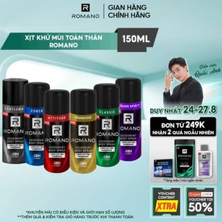 [MÙI HƯƠNG MỚI] Xịt khử mùi cho nam toàn thân ngăn mồ hôi và mùi cơ thể Romano 150ml - 6 mùi có sẵn