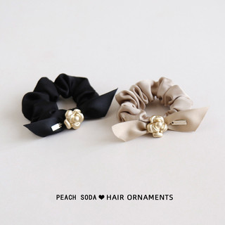 MISMEMO Pháp Cao Cấp Kim Loại Mờ Camellia Đầu Dây Scrunchy Vòng Tròn Sang Trọng Dây Buộc Tóc Nữ Dây Cao Su