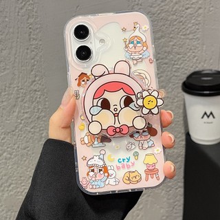 Dễ Thương Màu Hồng Trong Suốt Cạnh Khóc Cho Bé Hướng Dương Giá Đỡ Từ Tính Vỏ Điện Thoại Di Động Thích Hợp Cho iPhone17 16 15 14 13 Pro Max Chống Sốc Bảo Vệ Camera Mặt Sau Cứng Chống Rơi