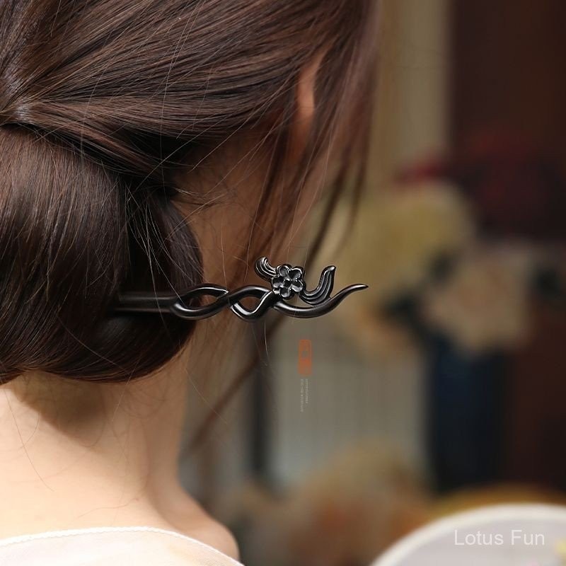 Cổ Gỗ Mun Tay Khắc Xoắn Kẹp Tóc Phong Cách Trung Hoa Mới Hàng Ngày Đơn Giản Sườn Xám Hanfu Kẹp Tóc Mũ Đội Đầu