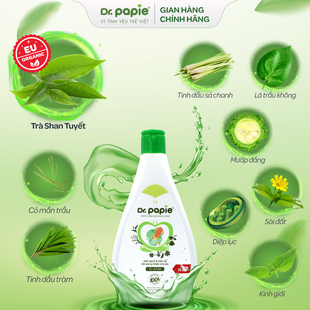 Mô tả Combo 2 Nước Tắm Thảo Dược Dr Papie Giúp Giảm Mẩn Ngứa Và Rôm Sảy, Hỗ Trợ Làm Sạch, Mát Da Bé - Chai 500ml - 2
