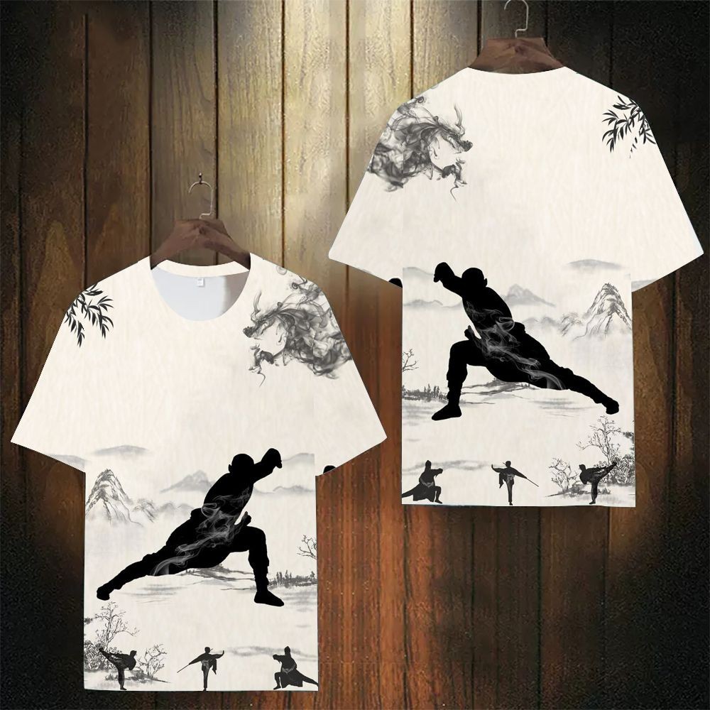 2024 Mới Phong Cách Trung Quốc Hợp Thời Trang Tai Chi Áo Thun Nam Tay Ngắn Mùa Hè Đẹp Trai Áo Thun Thoáng Khí Nhanh Khô Top