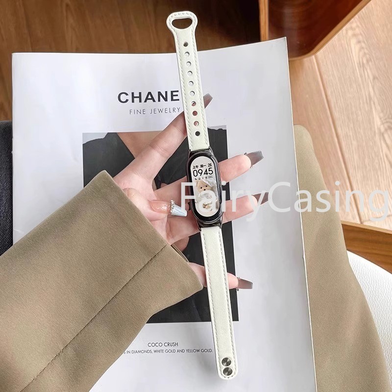 Dây Da Kinh Doanh Thời Trang Cho Xiaomi Mi Band 10 9 8 NFC Vòng Tay Cho Mi Band 10 Phụ Kiện Dây Đeo Tay Thay Thế