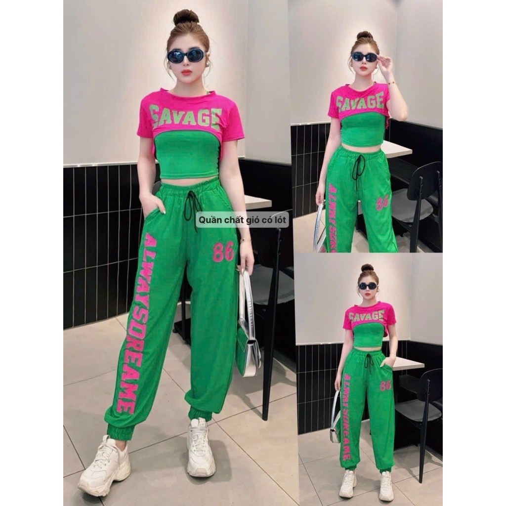 Set thể thao áo thun , quần jonger gió cá tính tập gym, zumba , shufferdance, aerobic(có lẻ áo quần)