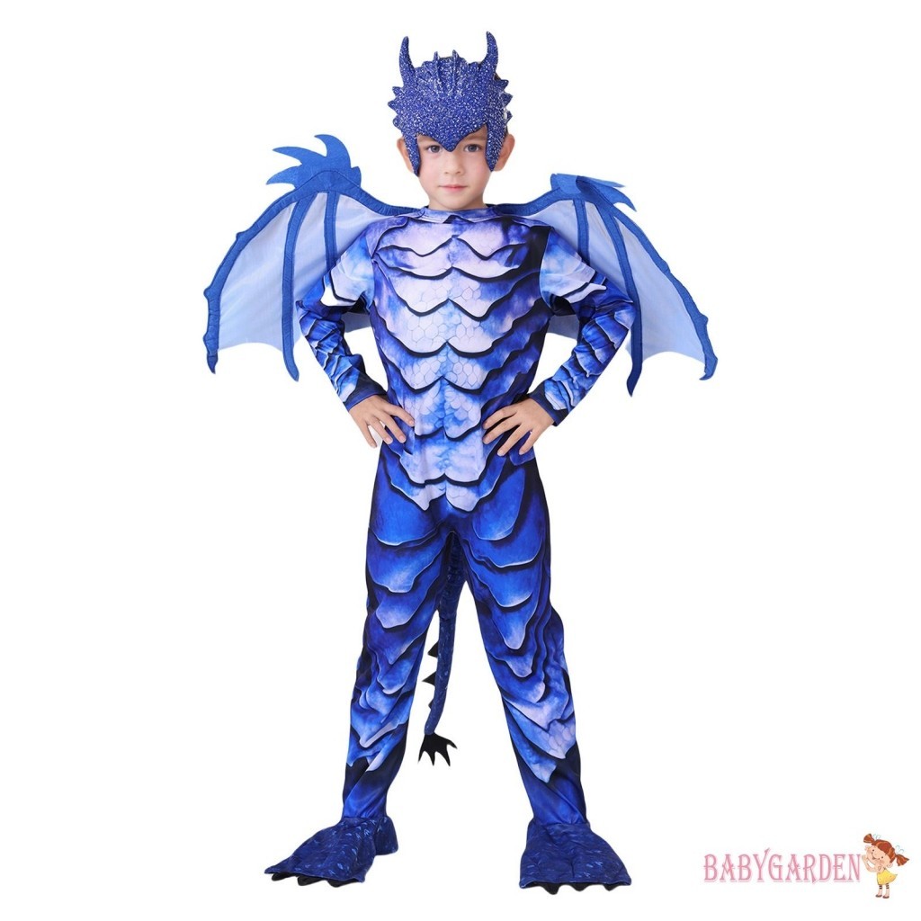 Baga-4-10 Tuổi Trẻ Em Bé Trai Halloween Rồng Trang Phục Hóa Trang Tất Cả Trên Cân Tay Dài Áo liền quần Cánh Đuôi Facewear Bộ