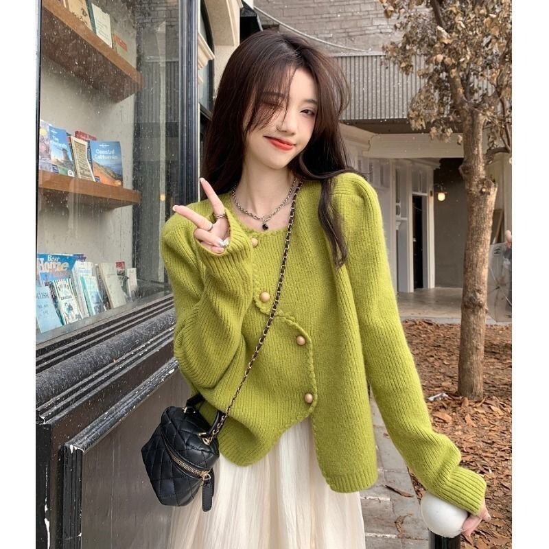Áo khoác Cardigan len dệt kim thiết kế khuy cài lệch hottrend hàng QCCC xu hướng Hàn Quốc BA SP58