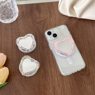 Gương Tình Yêu Tròn Từ Tính Giá Đỡ Điện Thoại Cho Magsafe Case Và IPhone 16 15 14 13 12 Pro Max 14 Plus Có Thể Gập Lại Pop Ring Grip Co Giãn Để Bàn Màu