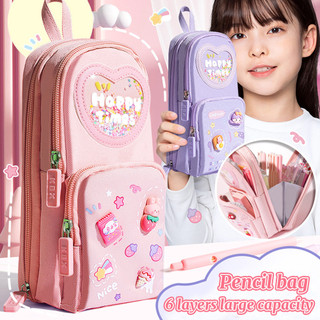 Hoạt Hình Túi Đựng Bút Chì Dễ Thương Hộp Đựng Bé Gái Dung Tích Lớn Ba Lớp Học Sinh Schoolbags Hoạt Hình Văn Phòng Phẩm