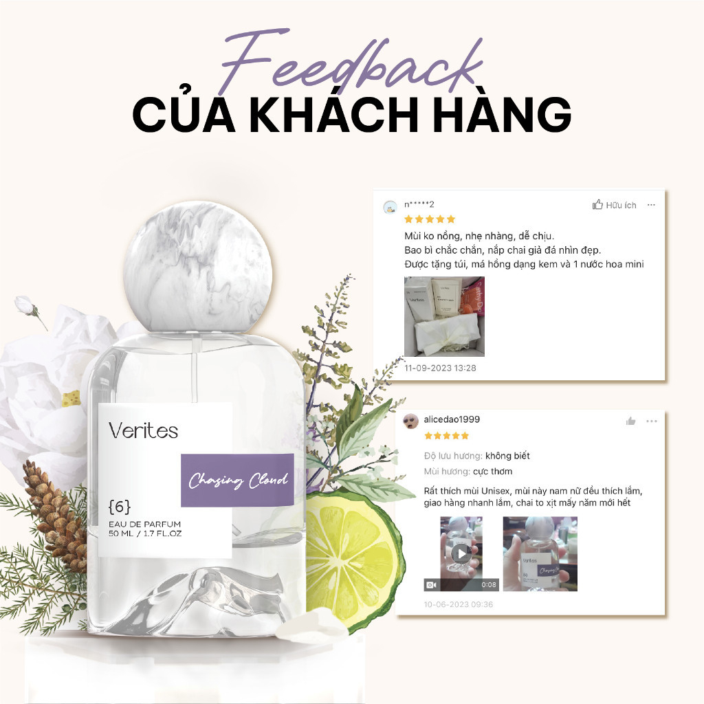 Ảnh Nước Hoa Unisex Verites Chasing Cloud Tươi mới, Phóng Khoáng, Trẻ trung 50ml 2