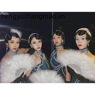 Thanh Cao Cấp Hộp Đêm ds Dẫn Khiêu Vũ Phong Cách Trung Hoa Retro Ngọc Trai Xanh Đậm Sườn Xám Đêm Thượng Hải gogo Trình Diễn Trang Phục