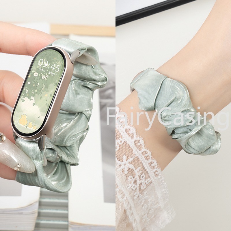 Mềm Scrunchies Ban Nhạc Cho Xiaomi Mi Band 10 9 8 NFC Dây Đeo Tay Ruy Băng Vòng Tay Đàn Hồi Cho Miband 7 6 5 4 3 Dây Đeo Cổ Tay