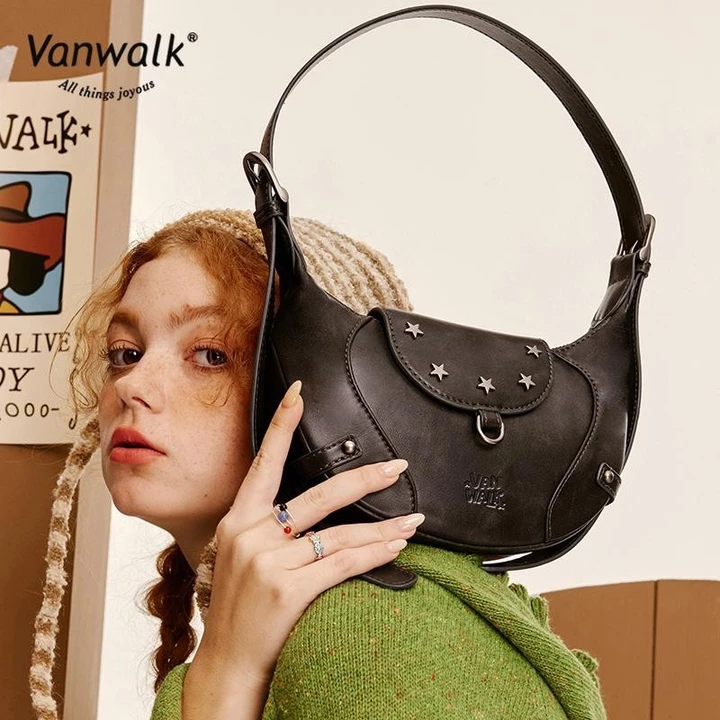 Vanwalk Túi Kẹp Nách Túi Đeo Vai Ngắn Túi Underarm xách Nhẹ nhàng Chống thấm nước kẹp nách một vai charm Quà tặng miễn phí Giao hàng nhanh Dòng Cao Bồi V2712