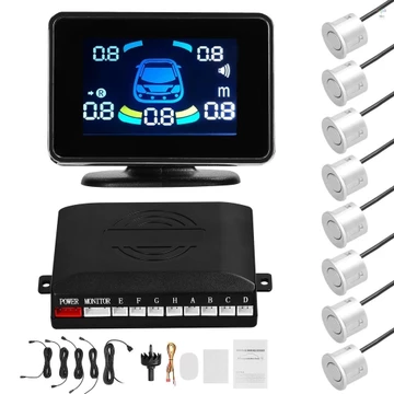 Cảm biến đỗ xe ô tô Hệ thống radar đảo chiều Hỗ trợ phía trước & phía sau Cảnh báo âm thanh / Buzzer / Tắt tiếng với 8 cảm biến đỗ xe Phát hiện khoảng cách LCD Hiển thị khoảng cách Âm lượng có thể điề
