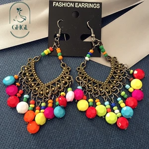 Hàng có sẵn hs Bông tai ngoại thương phổ biến Phong cách dân tộc Bohemian Bông tai đính cườm dài Bông tai đầy màu sắc dành cho nữ