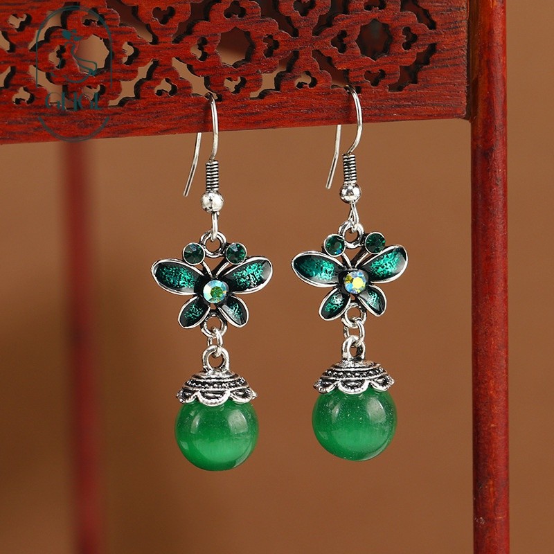 [Ghgl] Hàng có sẵn hs Mới Phong Cách Trung Quốc Thiết Kế Ban Đầu Bông Tai Bướm Đơn Giản Retro Opal Bông Tai Phong Cách Dân Tộc Bông Tai Cổ Dài Nữ