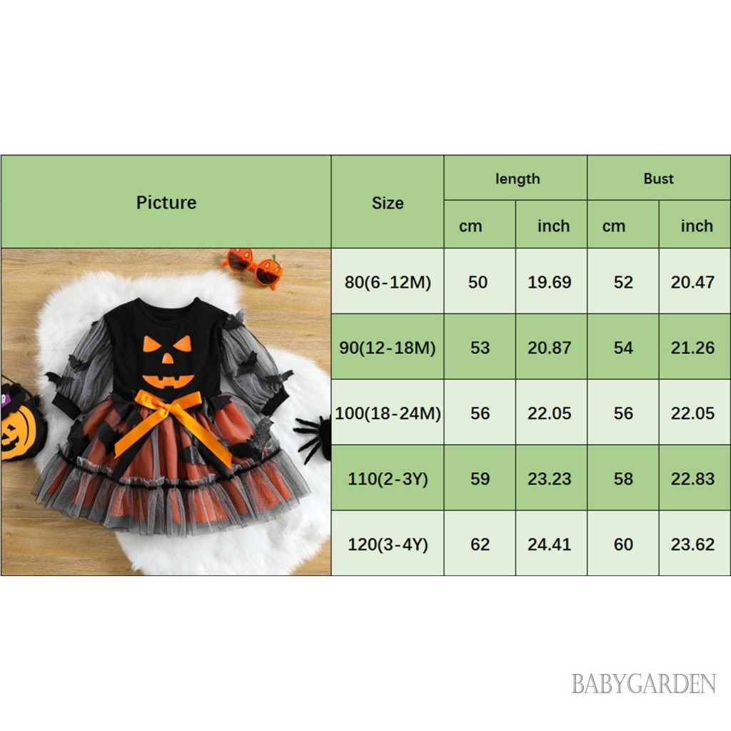 / / -6tháng-4Years Bé Gái Dài Tay In Hình Halloween Váy Chữ A