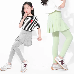 Mùa Xuân Mùa Hè Phong Cách Mới Bé Gái Cotton Nguyên Chất Culottes Giả Hai Mảnh Quần Legging Mỏng Phong Cách Bé Gái Mặc Bên Ngoài Quần Dài 100-150 Kích Thước OWLV
