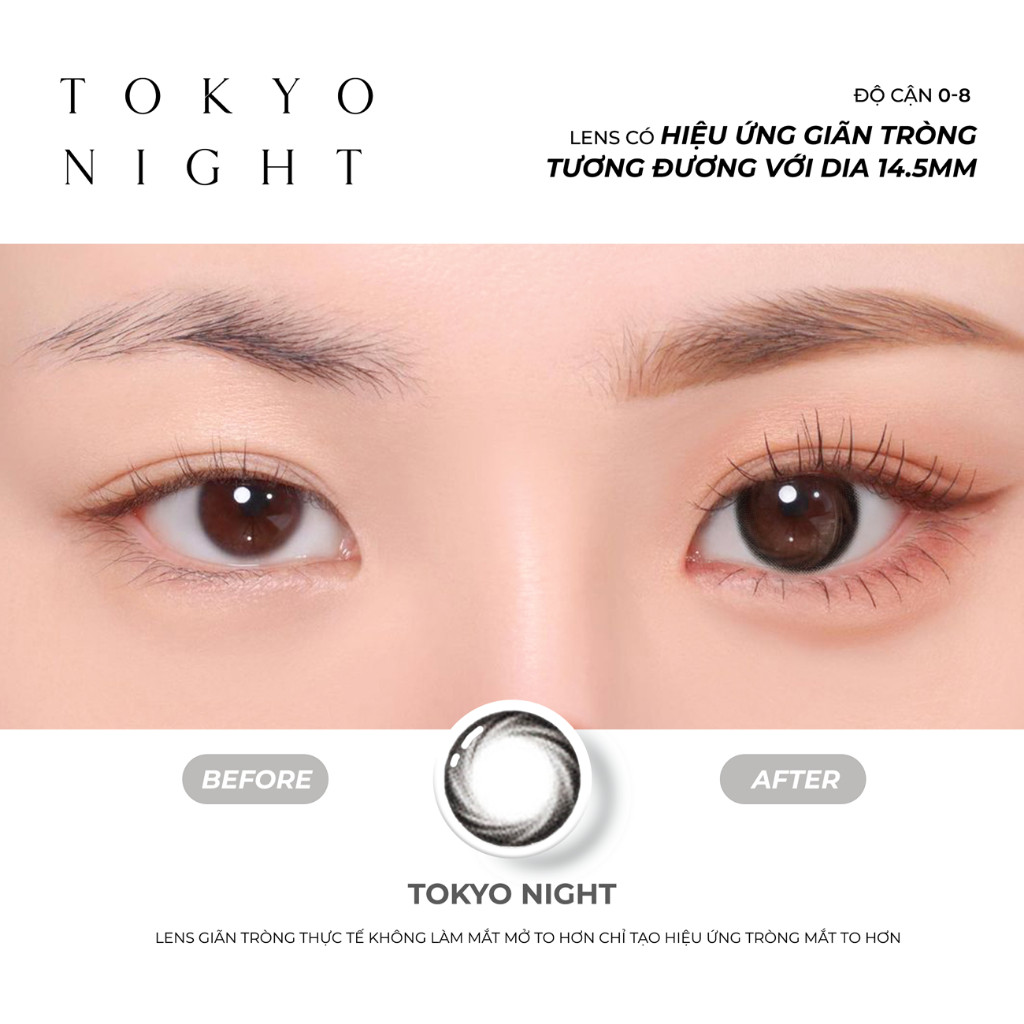Lens cận màu đen giãn tròng Tokyo Night 💥HÀNG CAO CẤP💥 Kính áp tròng có độ cận 0-8, có độ ẩm cao mềm mại, không cộm