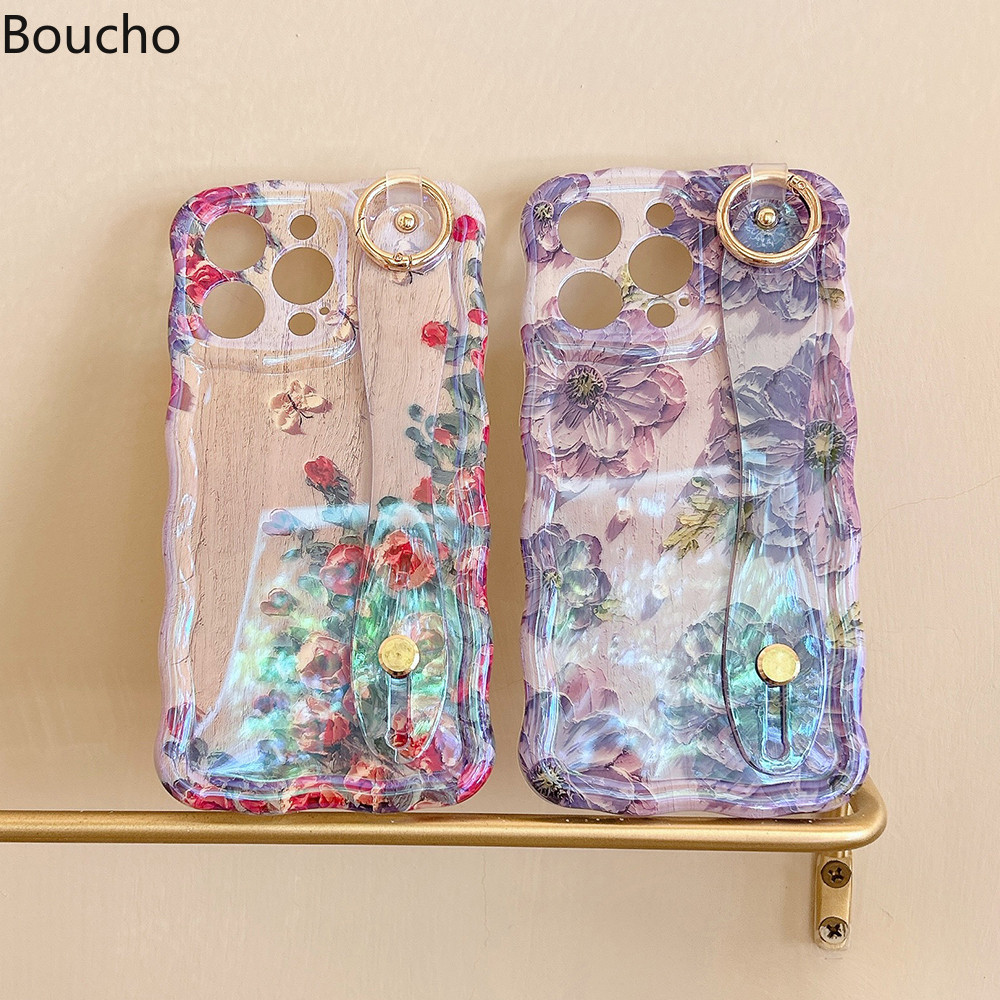 Dành Cho iPhone 16 Pro Max Air 17 Pro Max 15 Plus Thời Trang Laser Ánh Sáng Xanh Hoa Dây Đeo Cổ Tay Ốp Lưng Điện Thoại Cho iPhone 14 Pro Max 11 12 13 Pro Max 15pro Sang Trọng Chống Sốc TPU Mềm