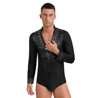 Yhong Nam Lấp Lánh Kim Cương Giả Leotard Cổ Chữ V Dài Tay Body Cho Khiêu Vũ Latin