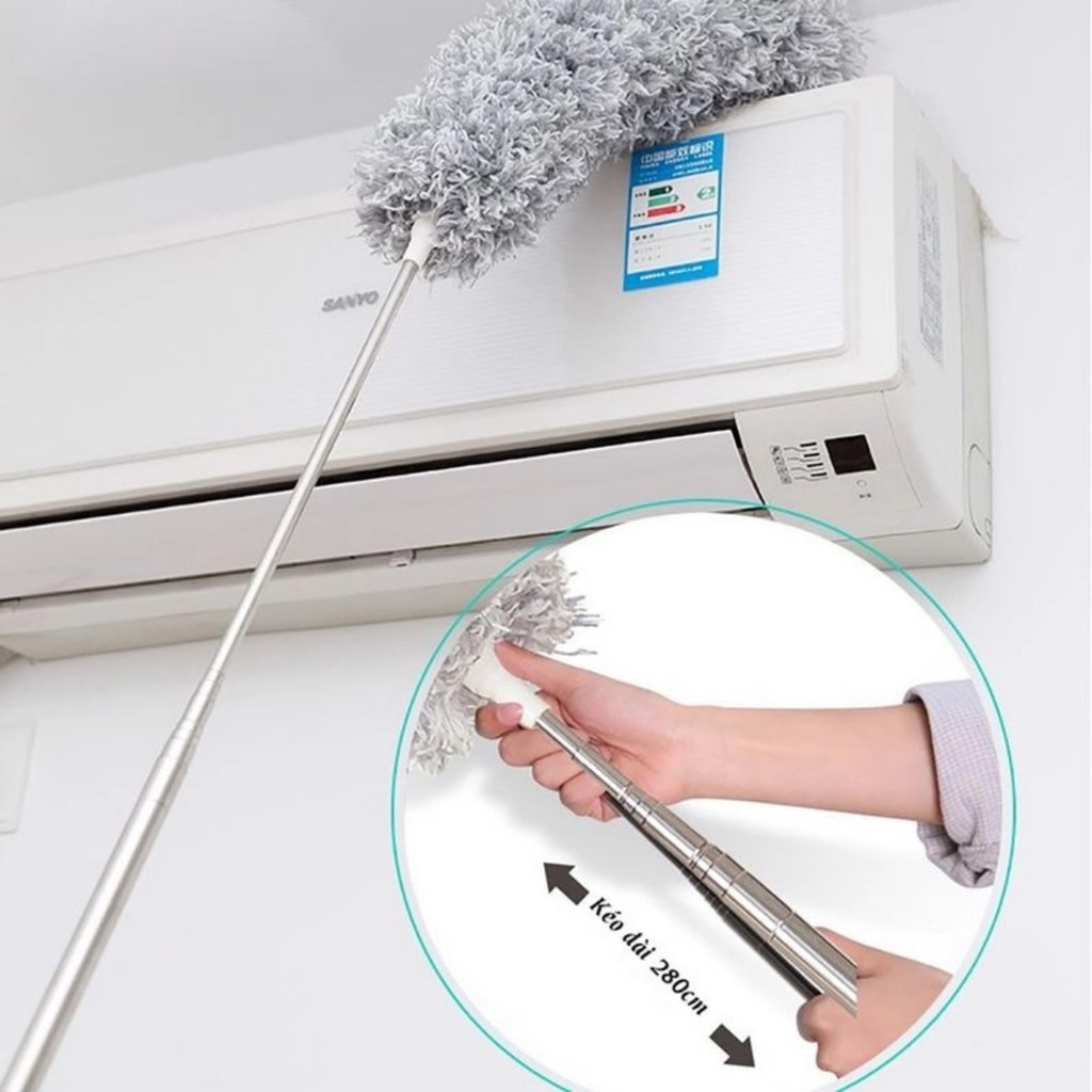Chổi Quét Trần Nhà Bằng Sợi Cán Dài Xếp Gọn 2m8 - Chổi Quét Bụi Đa Năng Rút Xoay 360 Độ FE123