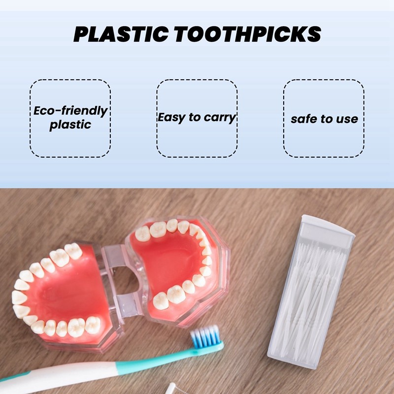 Bộ 50 Nhựa Tăm 2 Chiều Răng Chọn Bàn Chải Interdental Cleaner Hộp Di Động Màu Sắc Ngẫu Nhiên