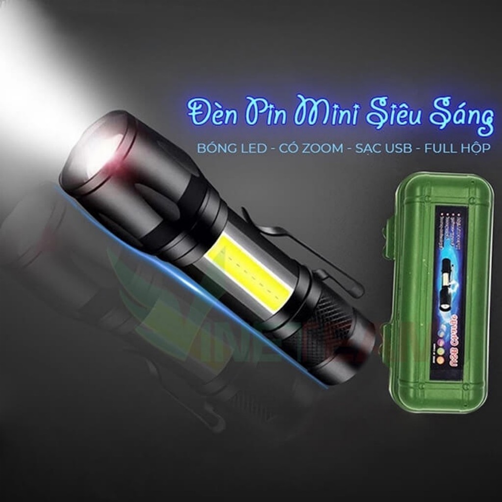 Đèn pin siêu sáng mini có Zoom xa gần, 3 chế độ sáng có móc treo tiện dụng tặng kèm hộp đựng, đèn pin mini cầm tay FE123