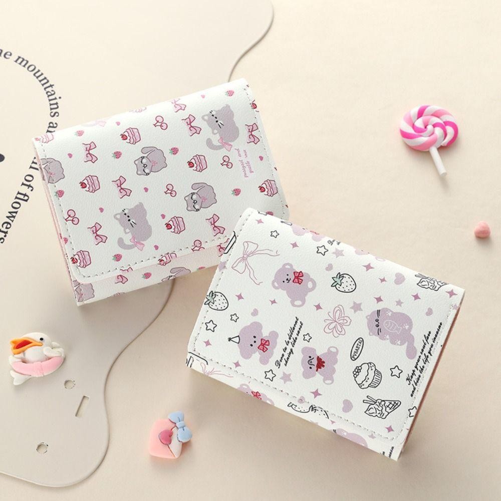 Ví đựng tiền xu BAMBOOB, Ví ngắn nơ hoạt hình, Túi đựng tiền Kitty bằng da PU dễ thương