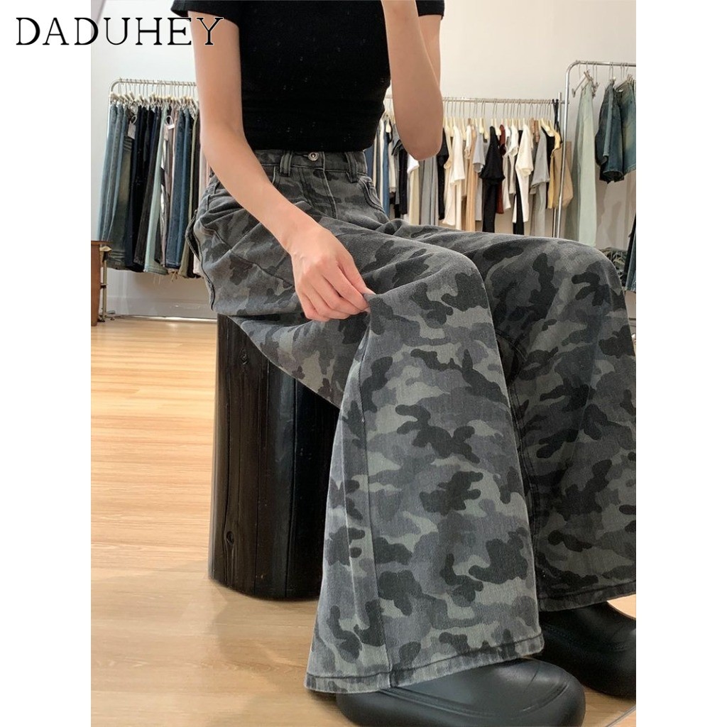 Ảnh DaDuHey New American Ins High Street Retro Jeans Niche High Waist Loose Wide Leg Pants Large Size Trousers 4