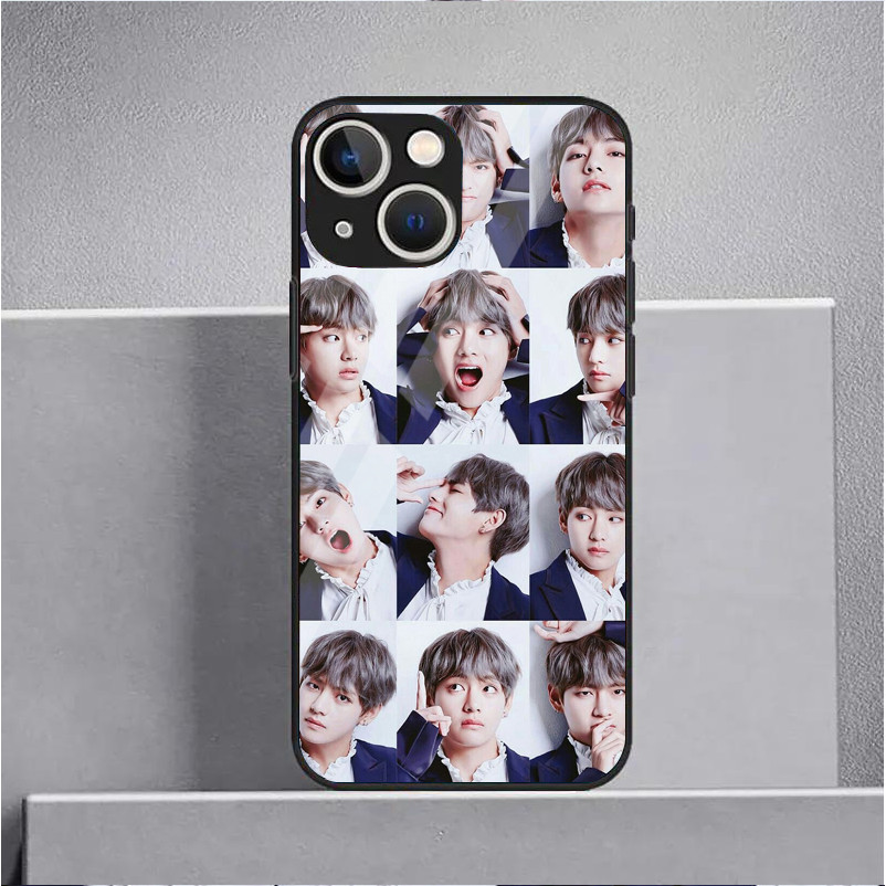 Ốp Điện Thoại Kính Cường Lực Kim V Taehyung Cho IPhone 15 14 13 12 11 Pro XS Max Plus Mini X XR 8 7 6s SE2 / 3