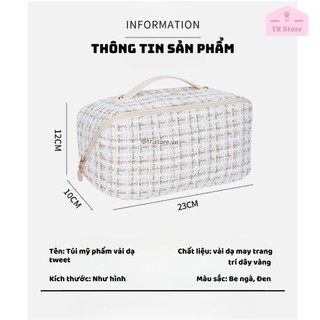 Túi đựng mỹ phẩm vải dạ tweet sang trọng dung tích lớn 1 ngăn kéo