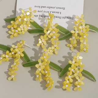 Bông tai Osmanthus màu xanh nhạt lá vàng, mới mùa thu, thủ công, tươi mát, đa năng cho phụ nữ