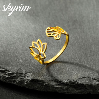SKYRIM Lotus Leaf Open Nhẫn Điều Chỉnh Thời Trang Cổ Điển Thanh Lịch Nữ Trang Sức