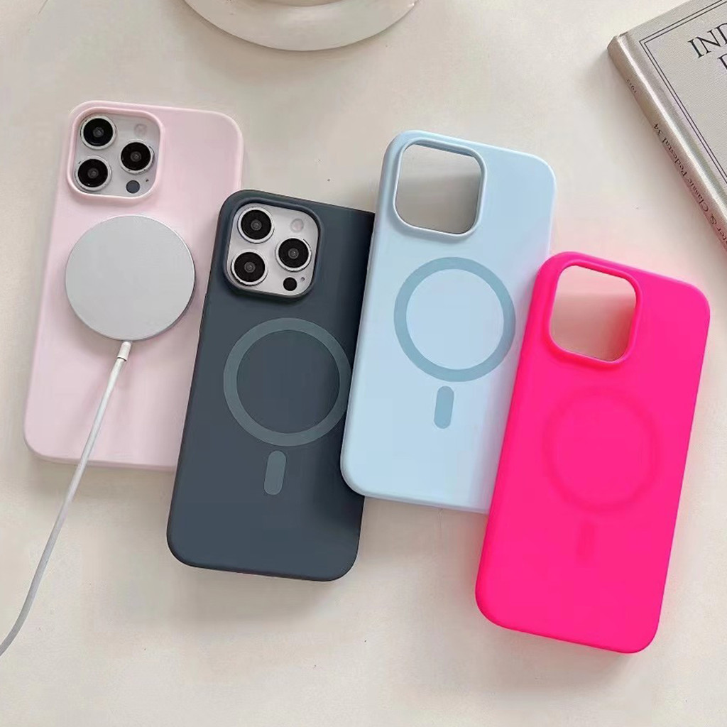 Ốp điện thoại silicon lỏng từ tính màu trắng cổ cho iPhone 17 Pro Max 16 Plus 15 14 13 Vỏ bảo vệ chống sốc